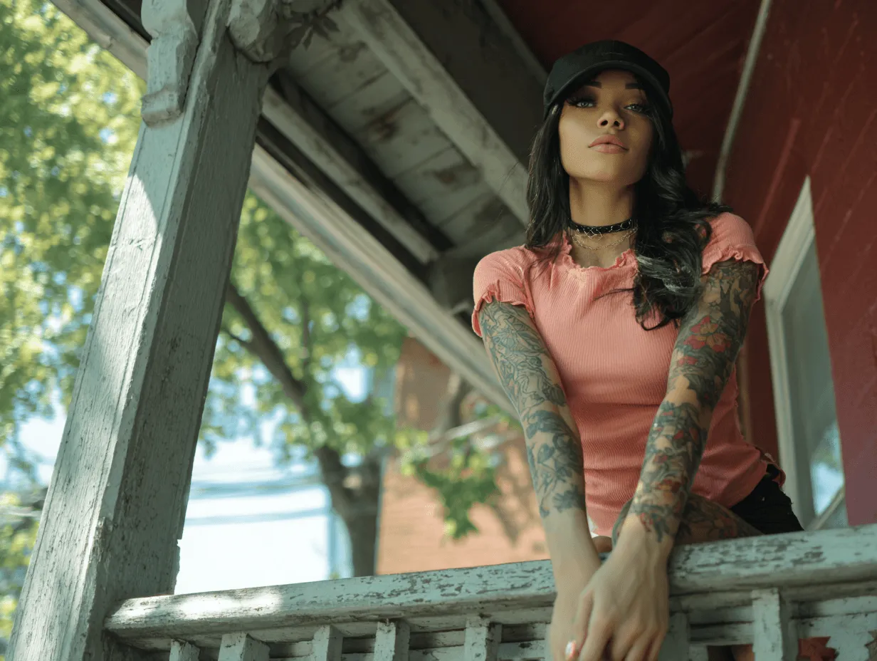 Attractive young woman in fitness attire working out in a modern home gym, smiling confidently